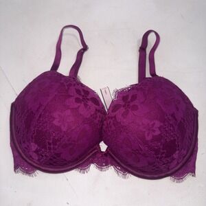 Victoria's Secret Dream Angels Burgundy Lace Push-Up Underwire Bra Women's 32DD